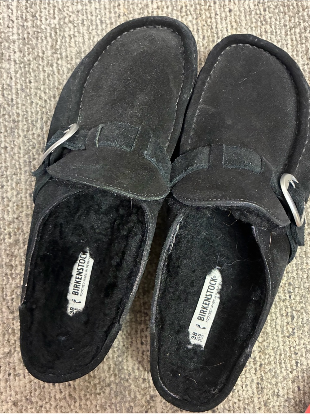 Birkenstock Buckley Black Suede Shearling size 38 narrow